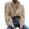 Women's Fashion Casual Hollow-Out Puff Sleeve Solid Color Long-Sleeve Top