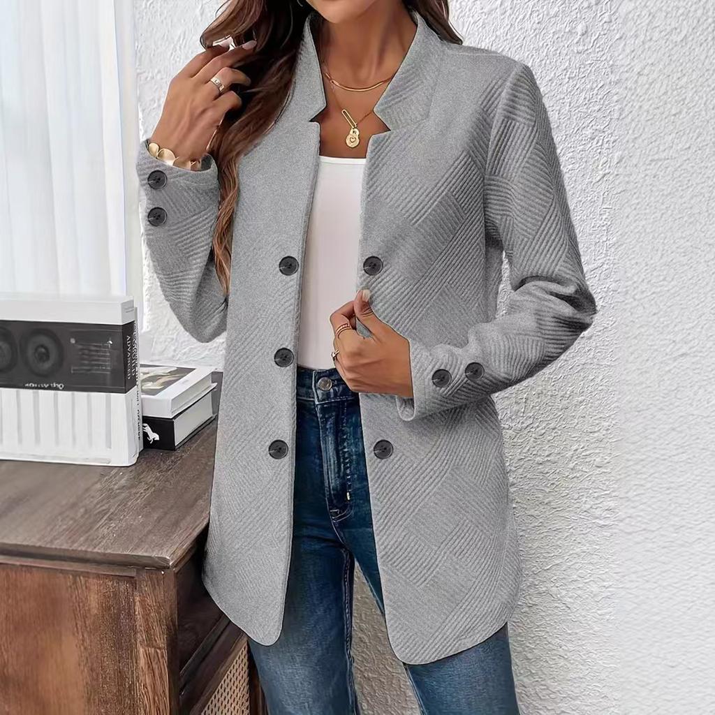 Women's Fashionable Casual Long-Sleeved Solid Color Three-Button Double-Breasted