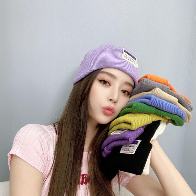 Autumn and Winter Warm Ear Protection Knitted Hat Women's Versatile Candy Color High Density Wool Hat Men's Hat