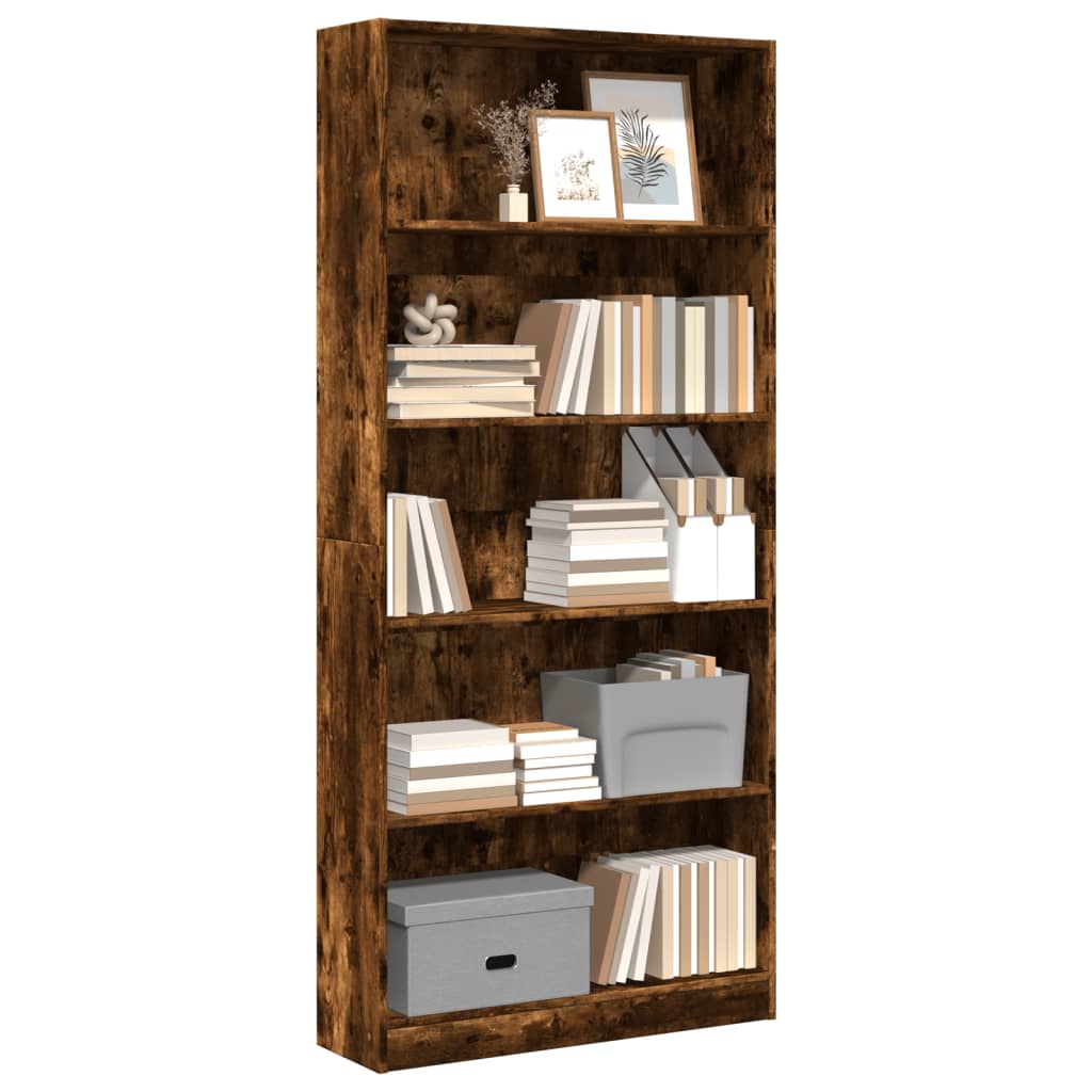 Bookshelf Smoked Oak 80x24x176 cm Engineered Wood