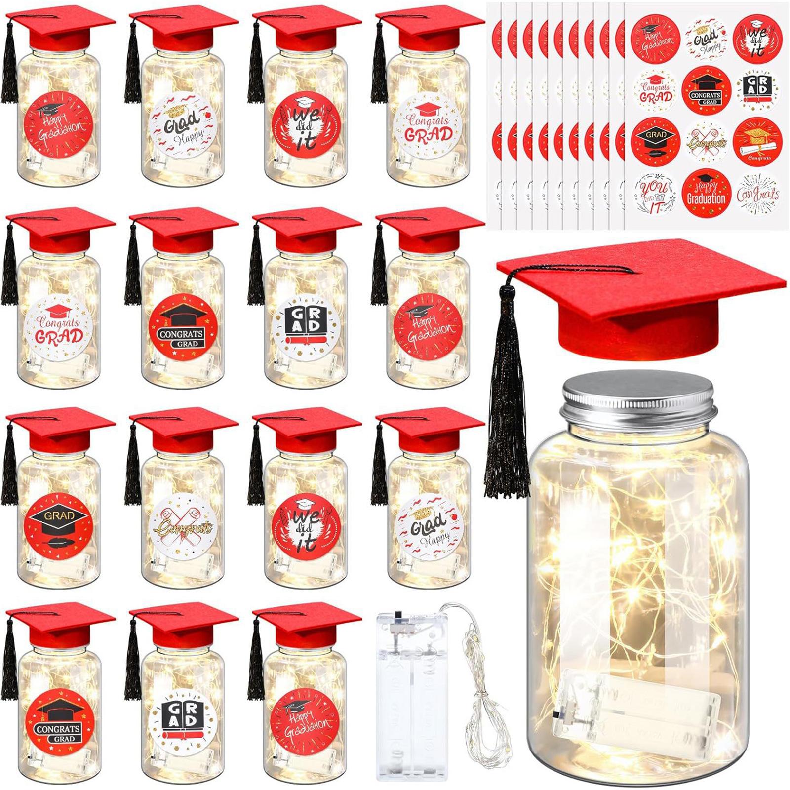 

12Set Graduation Table Decorations Felts Grad Hat Mason Jar with LED Light up Graduation Decorations Grad Party Supplies красный