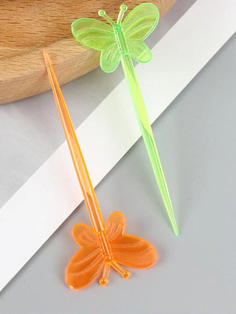 25 Stück - Einweg-Kunststoff-Fruchtgabeln in Farbe, Schmetterling-Fruchtspieße, Zahnstocher, Fruchtgabeln
