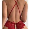 New Sexy Lingerie Women Bodysuit Sleepwear Open Crotch One Piece Transparent Lace Teddy Deep V Open Bra Crotchless Underwear Set for intimate