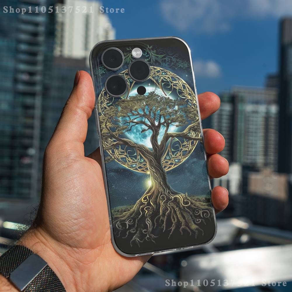 Starry Sky Art Trees Phone Case For iPhone 17,16,15,14,13,12,11 Pro,Max,Plus,XR,Mini,E Clear Full-coverage Soft Cover