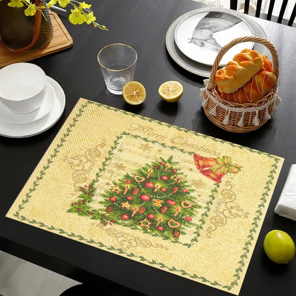 Christmas Linen Placemats Table Decoration Printed Placemat Non-slip Heat Insulation Anti-scald Pads Kitchens Accessories