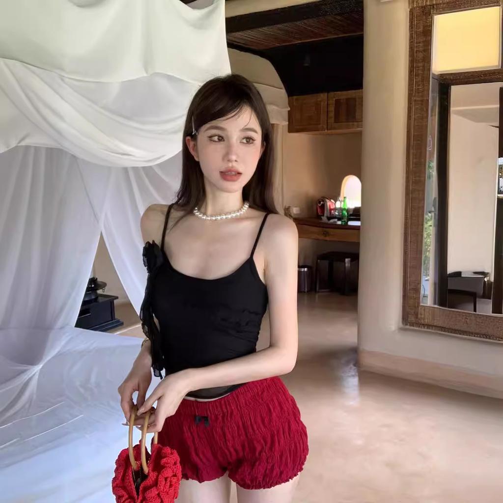 Flower Mesh Suspender Small Vest Women's Summer Babes Sexy Inside French Romantic Double Lace Top Outside