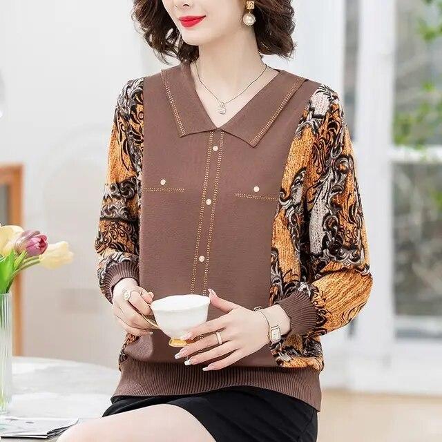 Mom Spring Autumn New Long Sleeved T-shirt Women Fashion Mesh Sleeved Chiffon Shirt Ice Silk Thin Bottoming Shirt XL-5XL