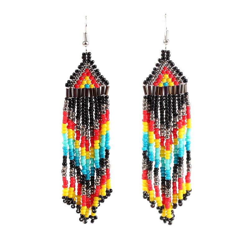 European & American Multi-Layer Rice Bead Retro Tassel Earrings