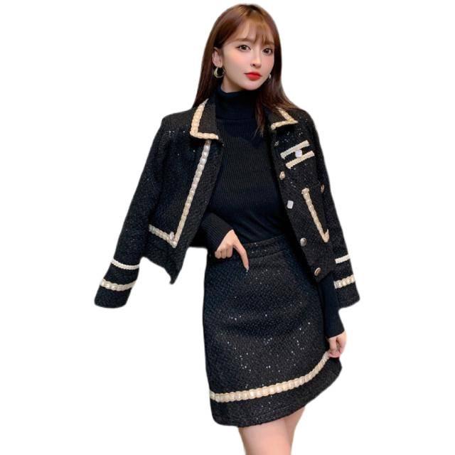 Elegant French Retro Tweed Skirt Suit - Spring/Autumn Fashionable Two-Piece Set