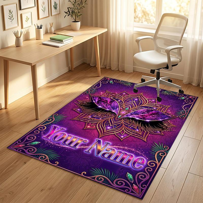 Fantasy Magic Theme Crystal Velvet Rug Personalized Custom Name Text Soft Floor Mat Home Decor