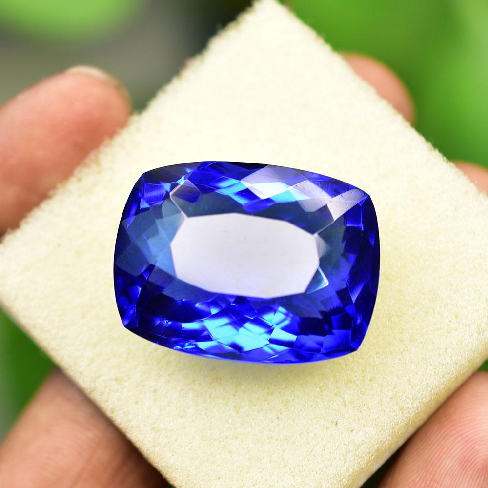 Lab-Created Blue Tanzanite Loose Gemstone Tanzanian 59 Ct Cushion Cut for Jewelry Making and Crafts