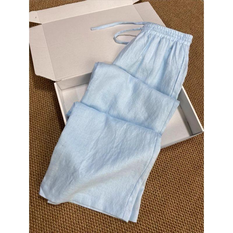 

Blue Linen Straight-Leg Drapey Casual Pants for Women, Summer Thin Loose Wide-Leg Pants, Walking Pants, Cool Sports Pants Blue S