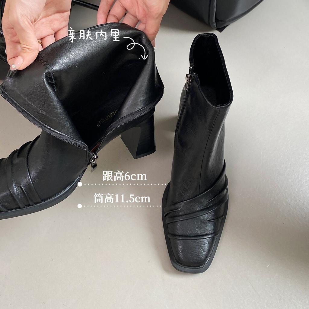 French temperament high heel thin short boots women's shoes new autumn black single boots thick heel small naked boots