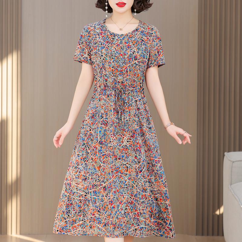 Grote Maten Casual Zomer Damesjurken Elegant Slank Korte Mouw Vintage Print Lange Jurk Dames Zomerkleding