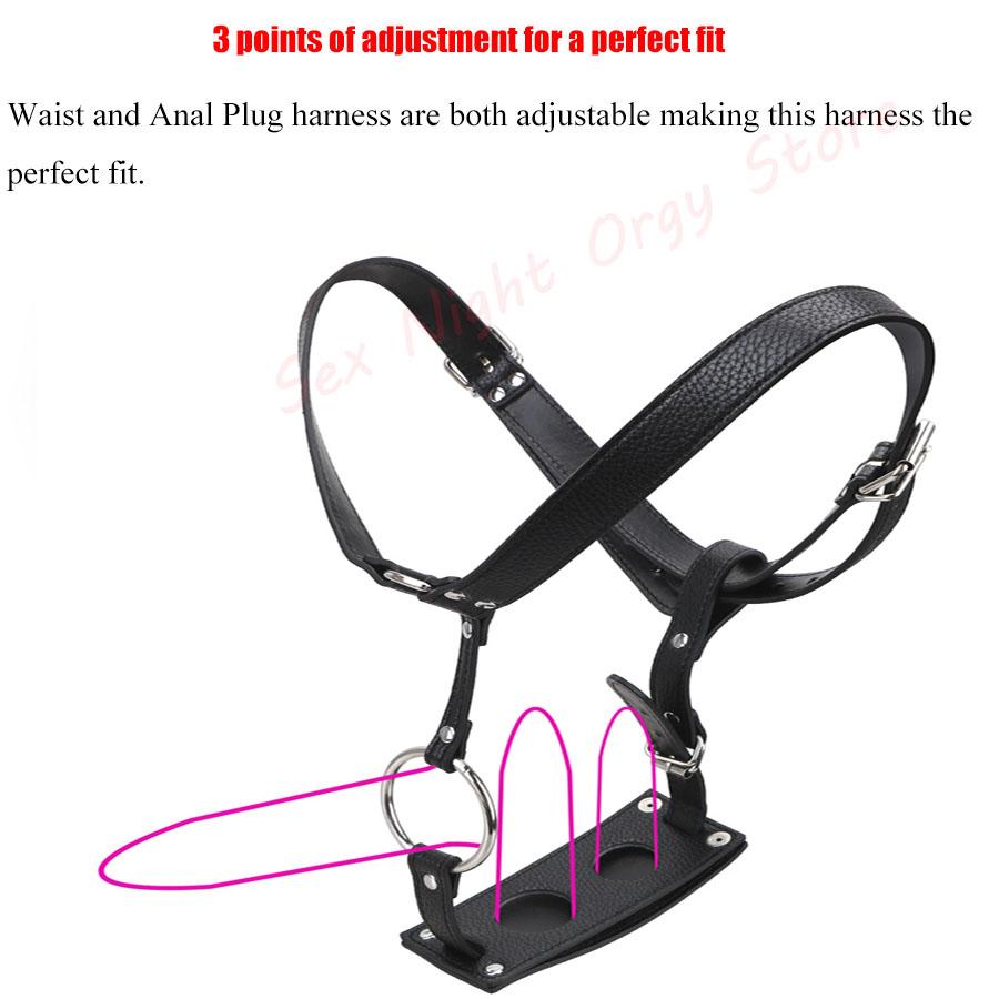 Femei Lesbian Strap-on Dop Anal și Harnasament Dildo, Chiloți de Castitate Strapon din Piele cu Inel pentru Cock, Jucării Sexuale Bondage pentru Bărbați