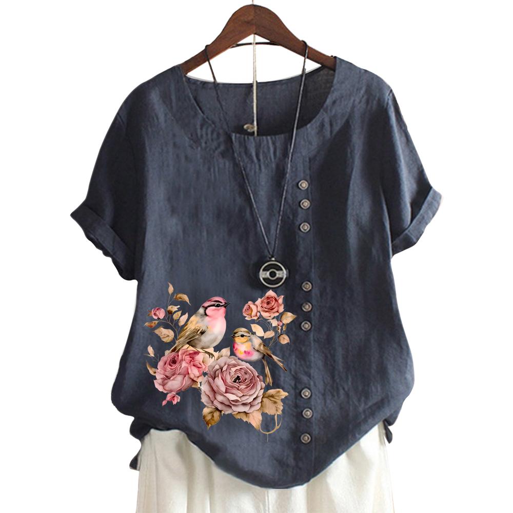 Women's Short Sleeve Cotton Top with Popular Floral Print In 11 Vibrant Colors