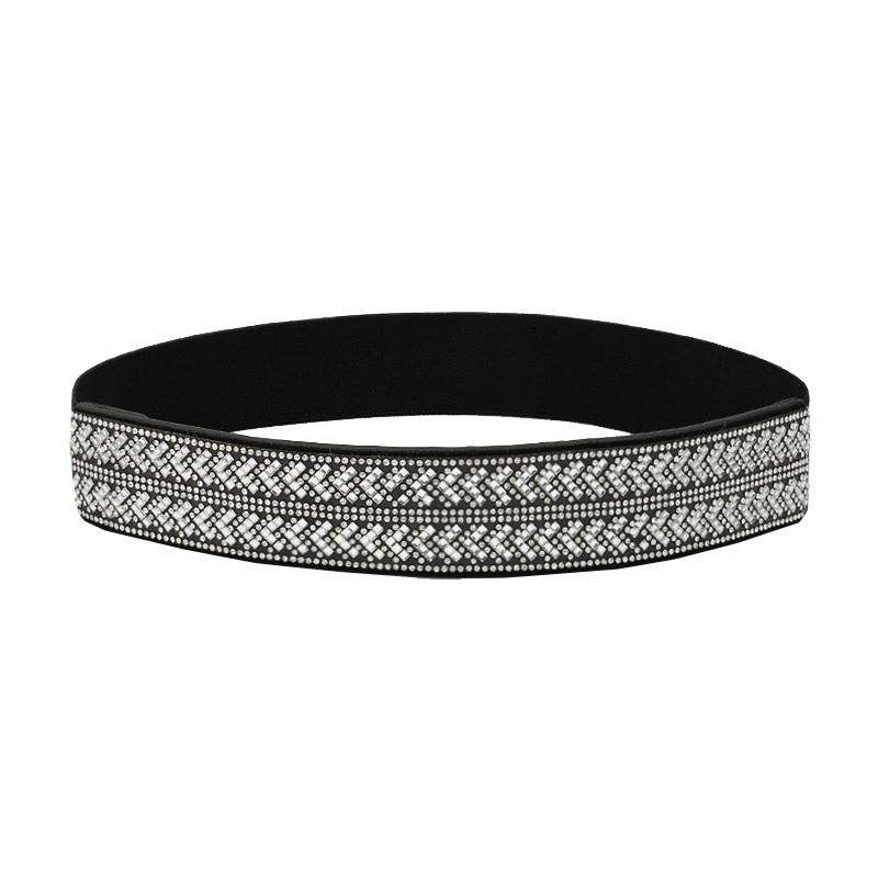 1Pc Full Diamante Wide Women's Ladies Dress Imitation Leather Stretch Waistband Rhinestone Belt