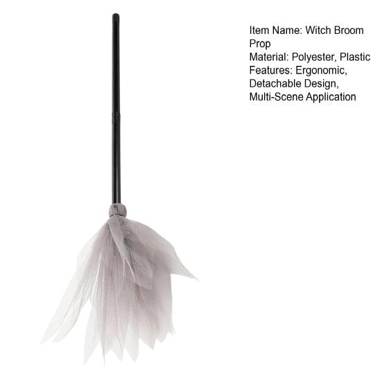 Party Photo Booth Props Halloween Witch Broom Prop, Detachable Mesh Wizard Broomstick for Spooky Costume Accessory Cosplay Stage Performance,