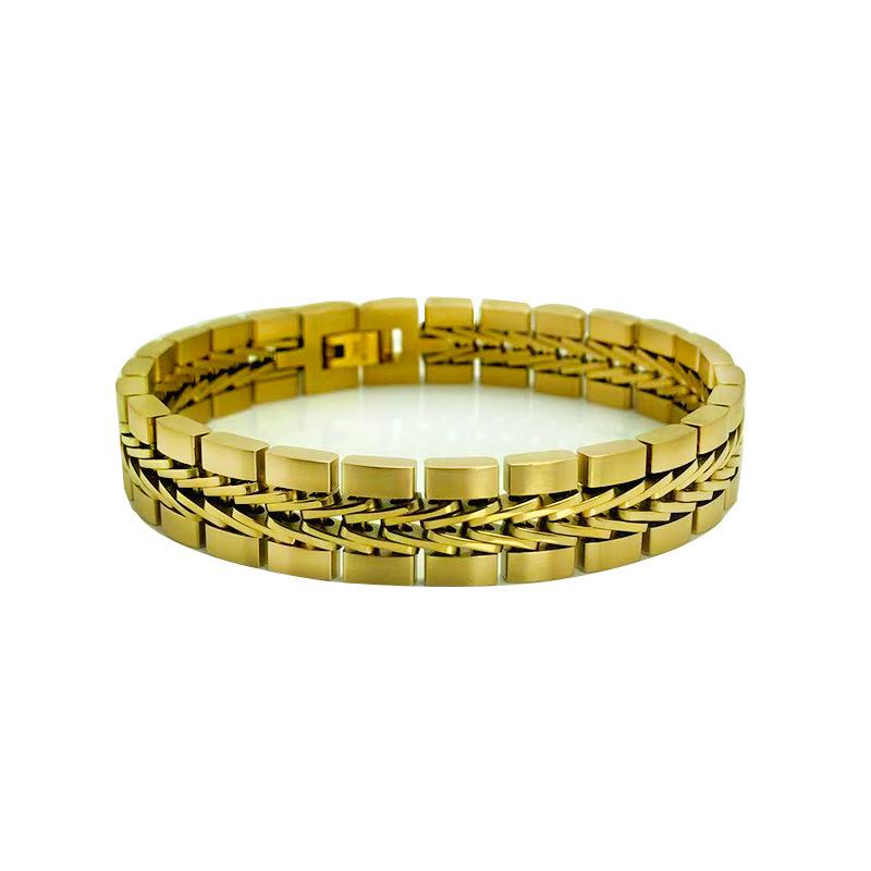 Cross Retro Stainless Steel Men's Gold & Black Waterproof Bracelet