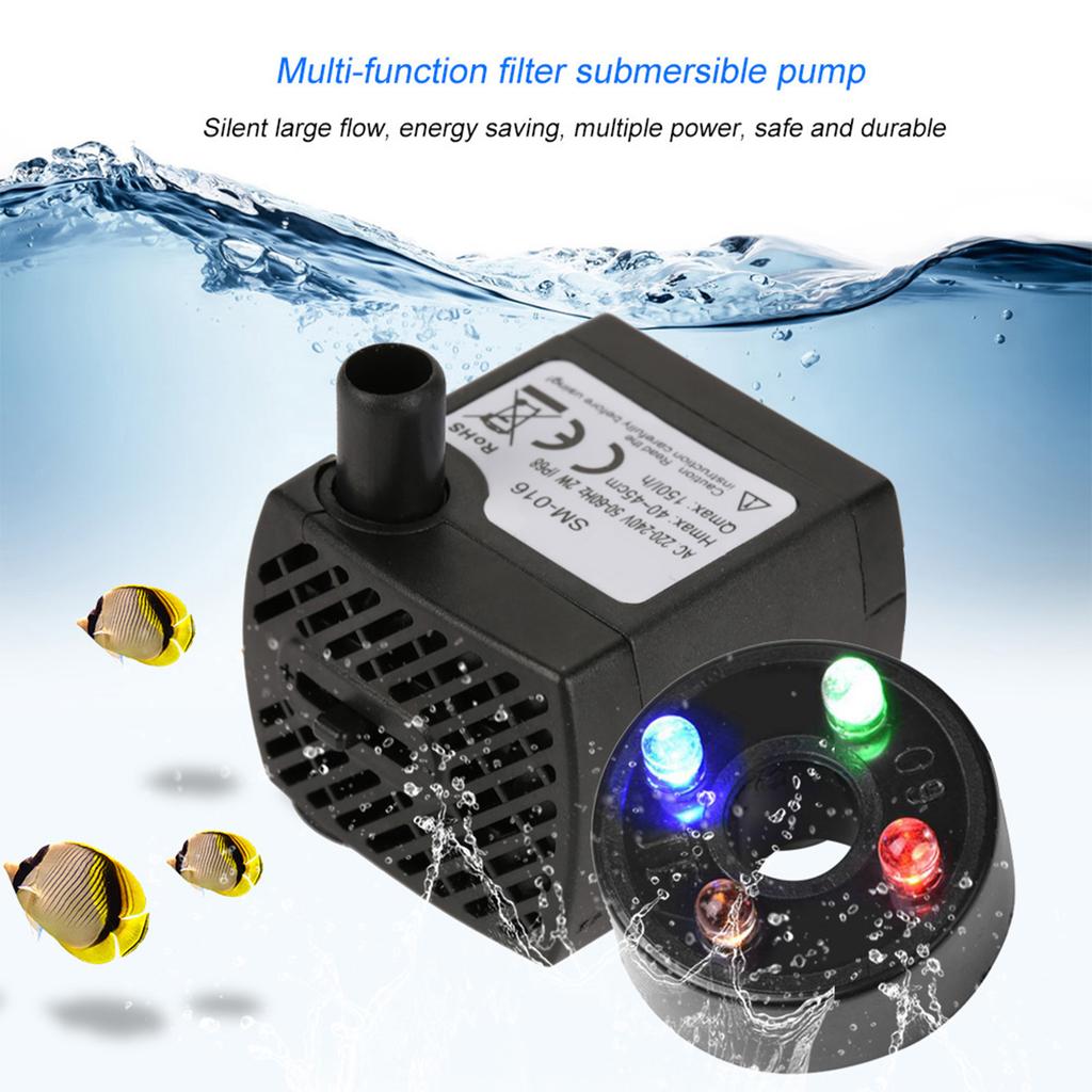 2W   Quiet Submersible   with LED Light Fish Pond Aquarium   Fountain