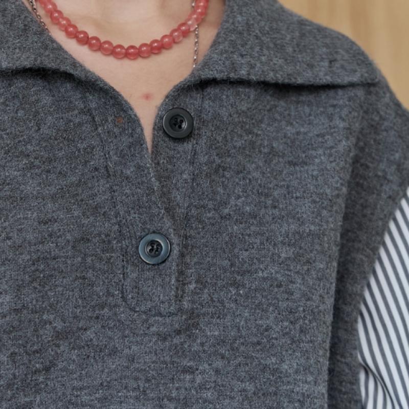 Maxza Stripe Shirt Layered High Neck Knit