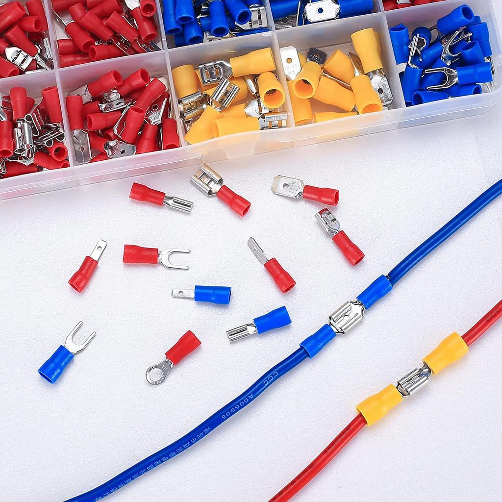280 Pcs Electrical Cable Connectors Assorted Insulated Wire Cable Crimp U-Type Fork Spade Butt Ring Connector Assortment Kit Fuse Holders1