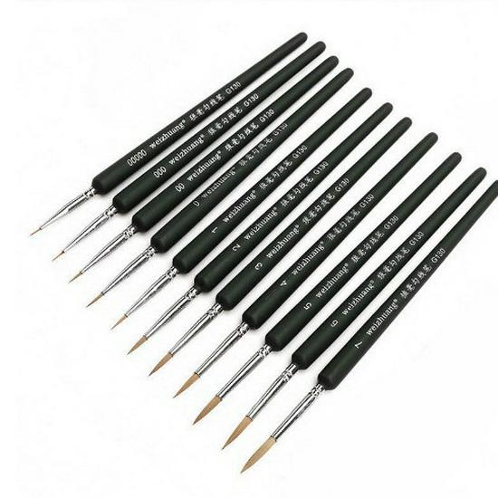 Foreign Trade Nylon Painting Brush Set - 10 Pieces, Red & Blue Handles, Flat Gouache & Oil Brushes