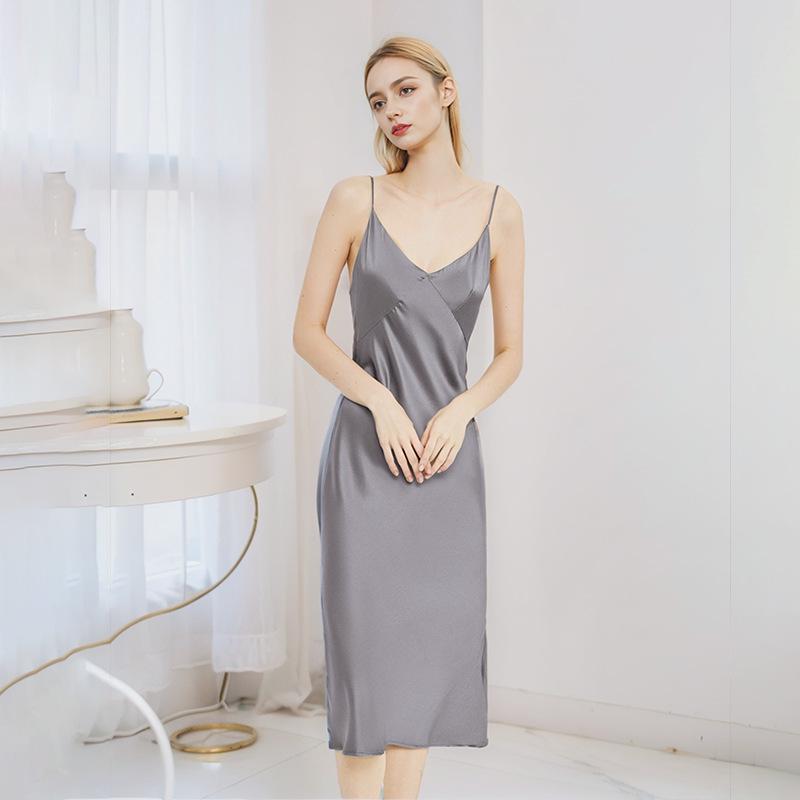 Luxurious 19 Momme Mulberry Silk Slim-Fit Nightgown - Sexy Mid-Length Summer Design for Women