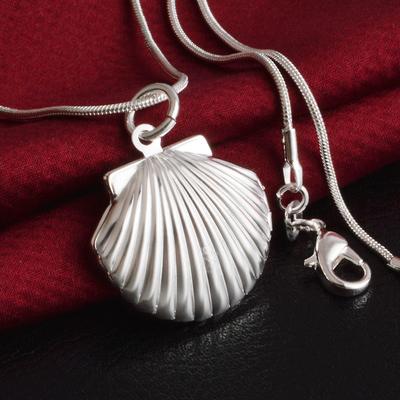 Collana con ciondolo portafoto in conchiglia in argento placcato S925
