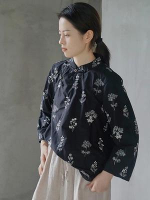 Women Print Floral Stand Shirts Chinese Style Cotton Autumn Blouses Nine Sleeve Button Women Shirts
