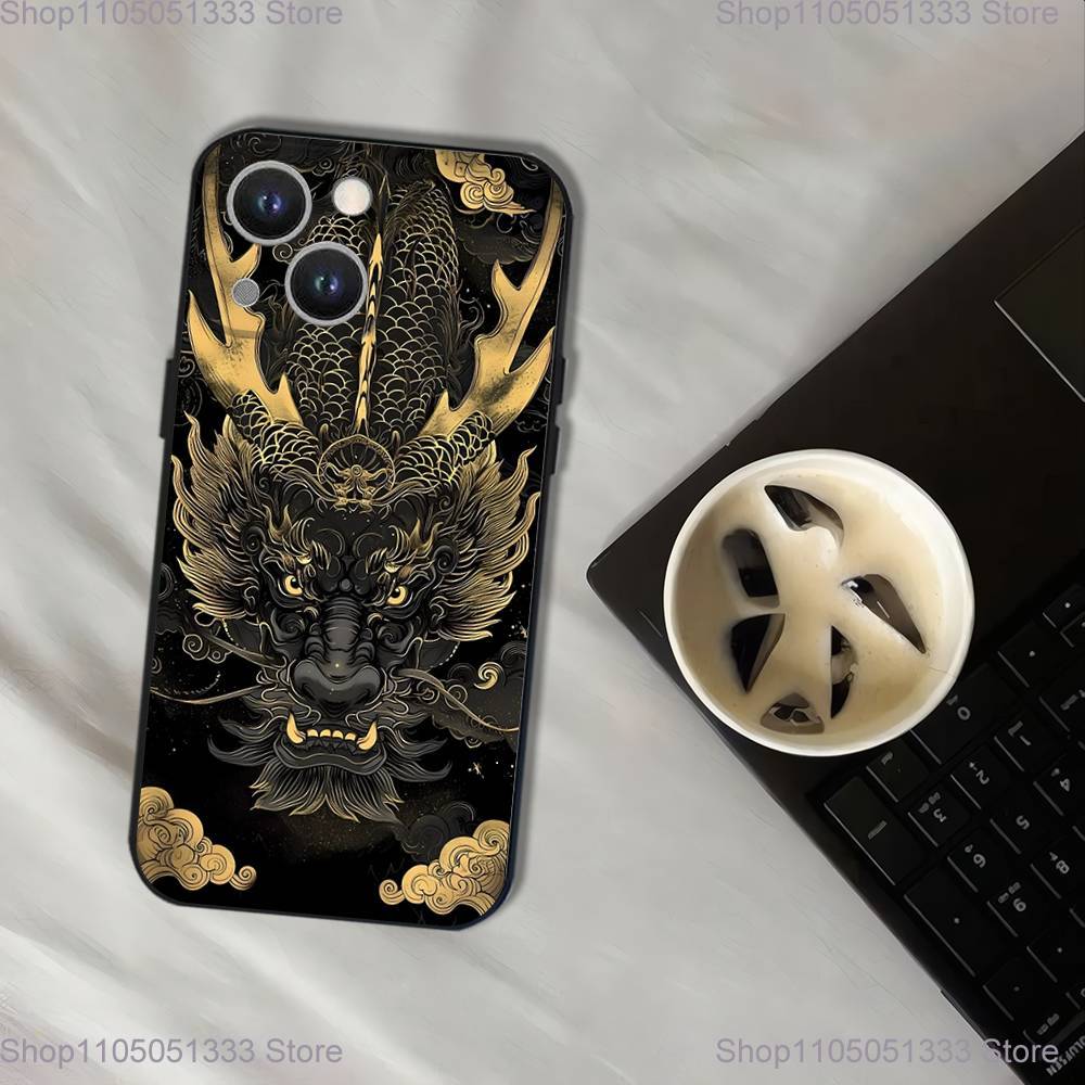 Luxury Dragon Totem Phone Case For iPhone 17,16,15,14,13,12,11,Pro,XS,Max,XR,Plus,E,SE4,Mini Black Soft Cover