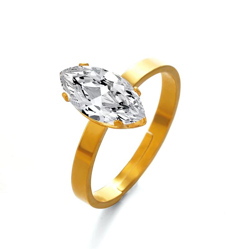 Stainless Steel Oval Round Zircon Rings for Women 18K Gold Plated Opened Rings Couple Women Waterproof Statement Jewelry Gifts