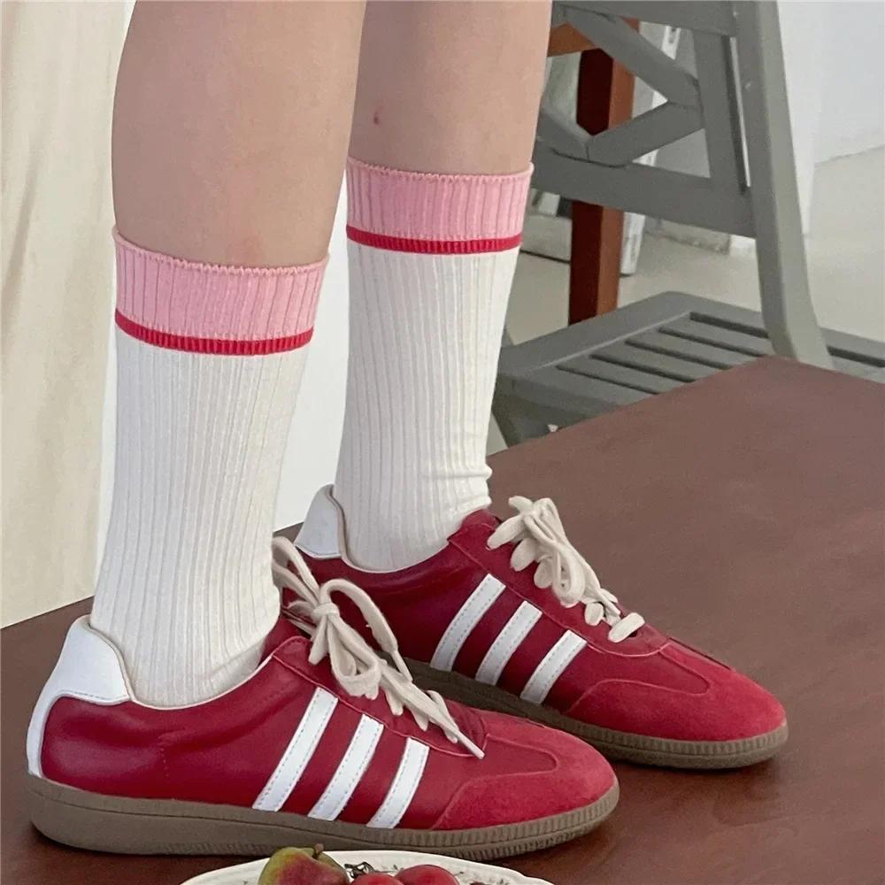 Knitting Cotton Women Socks Korean Fashion Color Matching Elastic Long Socks Casual Fashion Girls Harajuku Streetwear Crew Socks