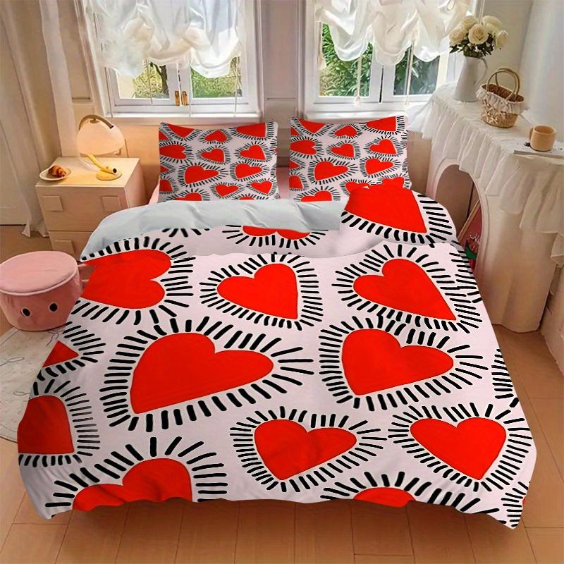 3pcs Heart Pattern Bedding Set, Breathable and Soft, Suitable for All Seasons, Ideal for Home Use, Suitable for Bedroom Decor yy250821234