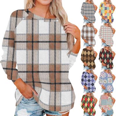 Women's Fashionable Round Neck Shoulder Long Sleeved Printed Casual Pullover Top