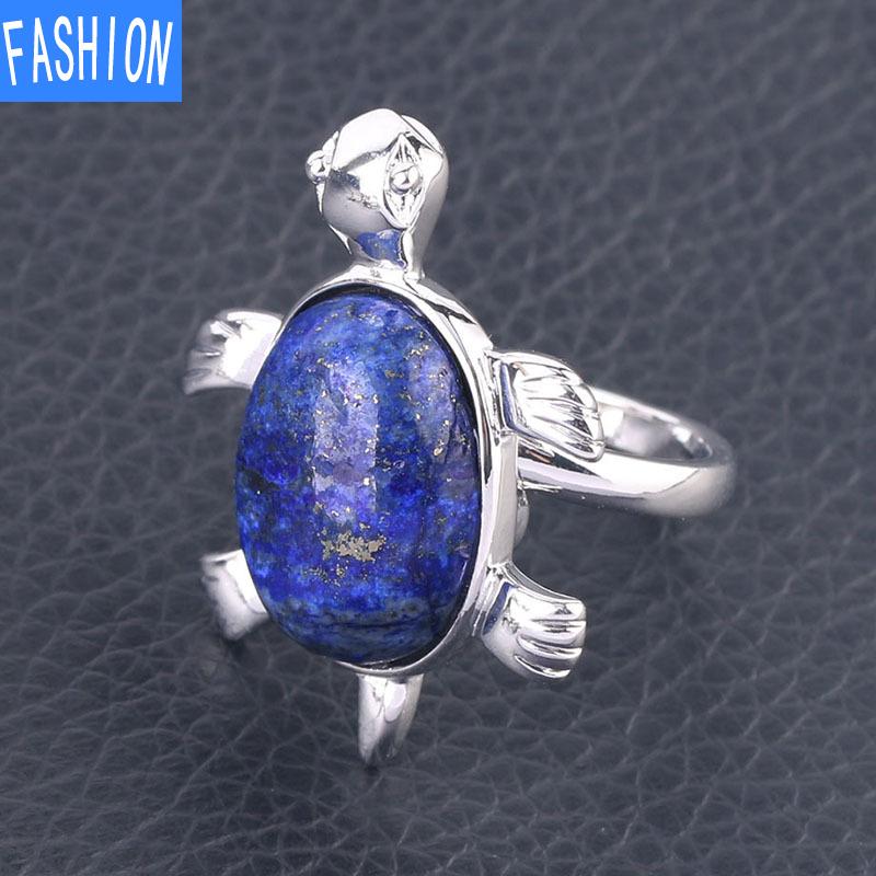 

Симпатичное кольцо с натуральным кристаллом и черепахой, регулируемое открывающееся кольцо для женщин Lapis-Lazuli