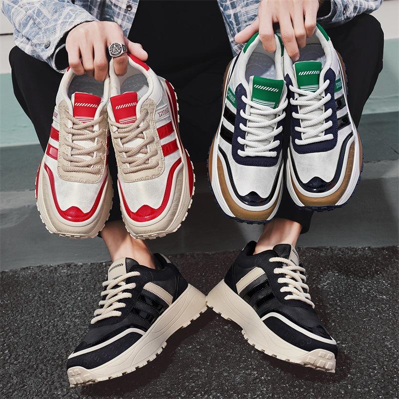 Trendy Brand Men's Shoes Winter New Leather Surface Comfortable Casual Soft Sole Fashion Three Bar Korean Version of Dad Shoes