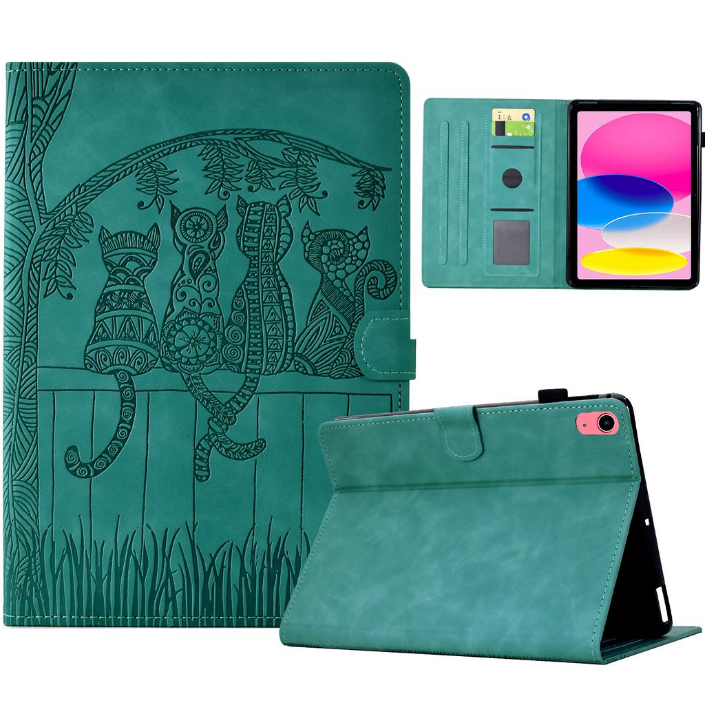 For iPad (2025)/10.9 (2022) Case Cats Imprinted PU Leather Card Slots Tablet Cover