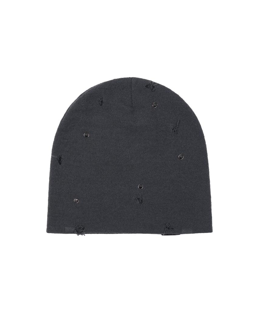 AAKAM Rhinestone Damaged Long Beanie (Gray)