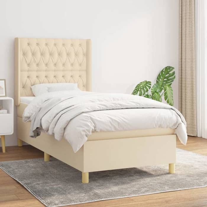 Maison Exclusive - Sommier à lattes de lit et matelas Crème 90x190 cm Tissu
