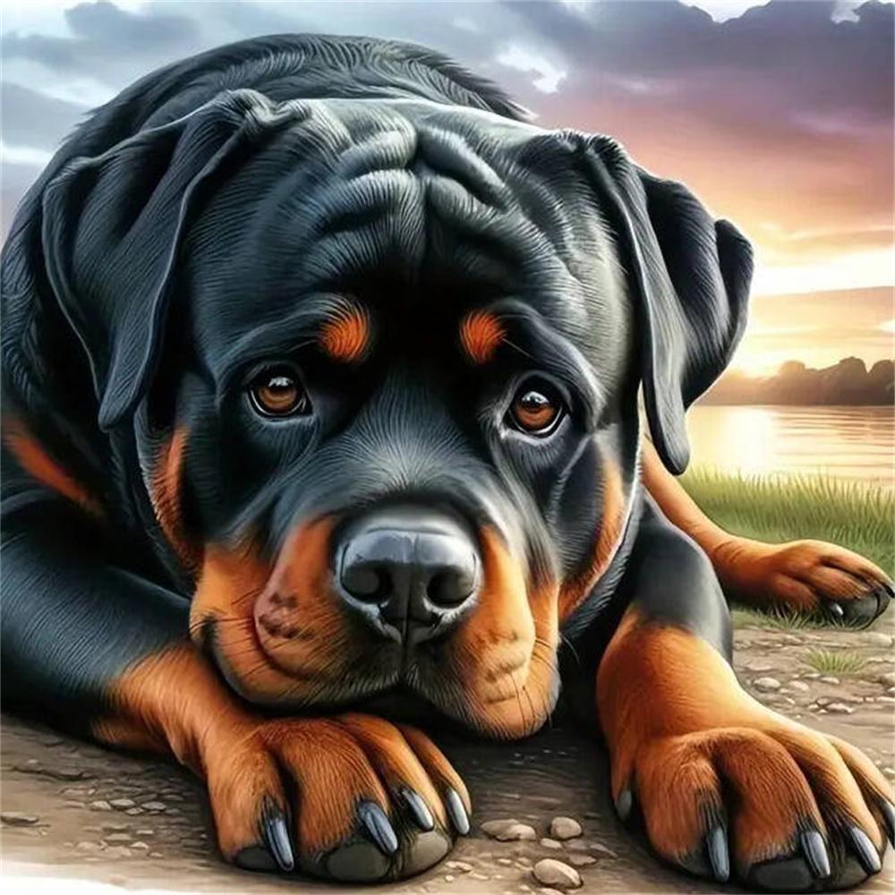 5D Diamond Painting Dog Cartoon Mosaic Animal Lake River Full Drill Embroidery Puppy DIY Crafts Kit Adult Room Decor