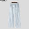 INCERUN Men Elastic Waist Striped Print Casual Holiday Long Straight Pants Trousers