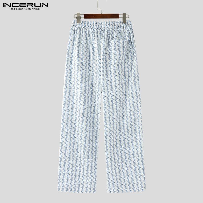 INCERUN Men Elastic Waist Striped Print Casual Holiday Long Straight Pants Trousers