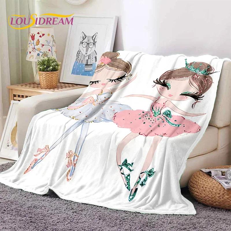 Cute Ballet Girl Ballerina Fairy Cartoon Soft Flannel Blanket for Bed Bedroom Sofa Picnic,Throw Blanket for Outdoor Leisure Gift