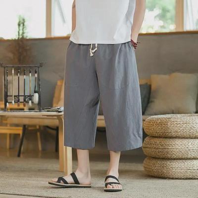 Men's Cotton-Linen Chinese-Style Loose Cropped Trousers - Lightweight, Trendy Summer Harem Shorts