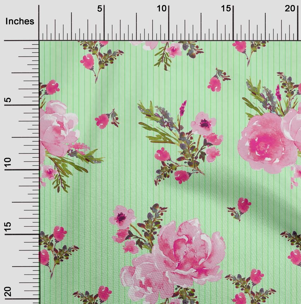 oneOone Baumwoll-Flex-Stoff Streifen|Aquarell Blätter & Pfingstrose Blumendruck Nähstoff BTY 40 Zoll