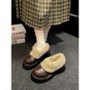 Black British style thick heel thick sole fluffy small leather shoes 2025 autumn and winter warm non-slip velvet cotton shoes