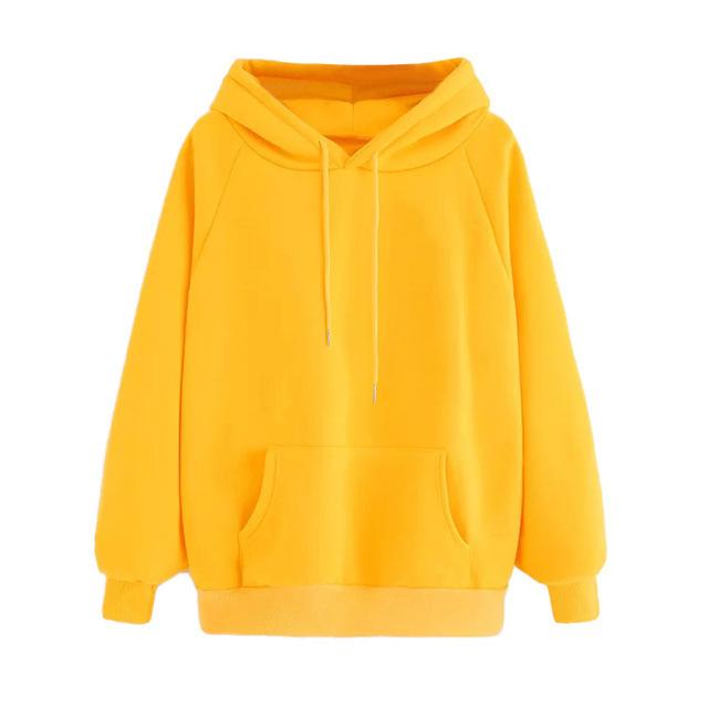 Autumn and Winter Women's Casual Solid Color Hooded Pocket Long Sleeve Pullover Sweatshirt Loose and Plush Thick Long Sleeved Top