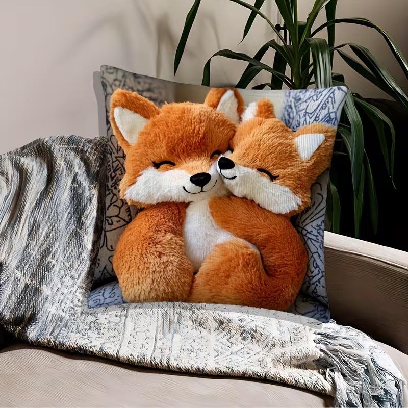 Cute Animals Print Pillowcase: 2D Flat Printing, Non-real Embroidery, Night Sofa  Night Sofa Cushion