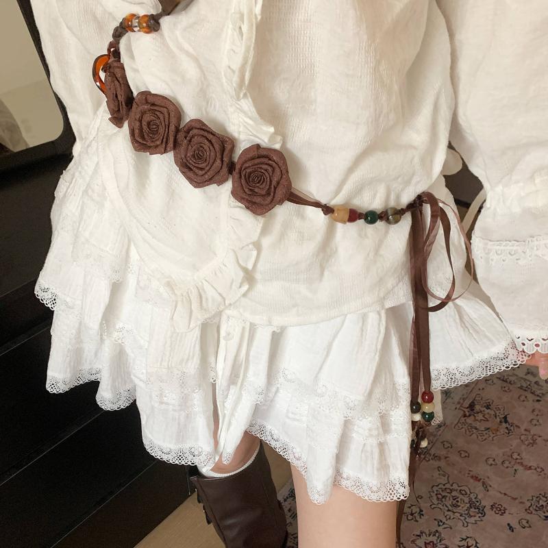 Retro Bohemian Floral Waist Rope Rose Jeans Decor Dress Waist Chain Skirt Accessories Ethnic Style Bead Waist Belt For Women